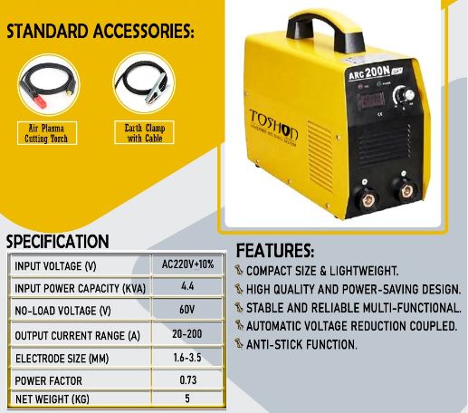 Toshon ARC 200N IGBT single phase Welding Machine